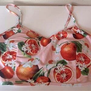 Kortni Jeane Swimsuit Top - V’d Crop Top - Pink with Oranges - Size Large